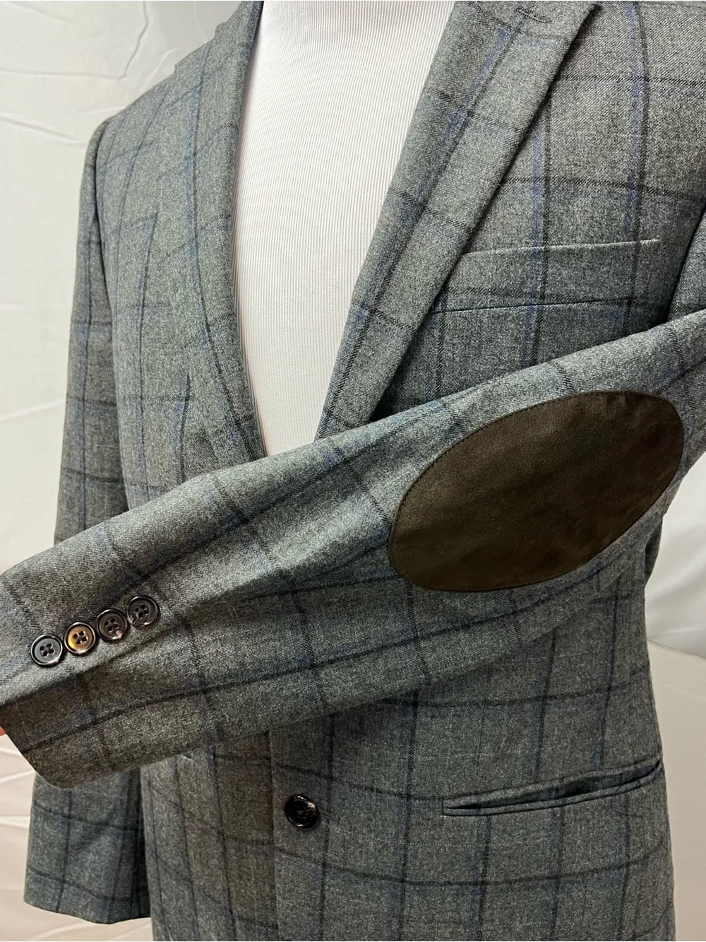 Ralph Lauren Men's 38R Gray Plaid Brown Elbow Patches Wool Blazer Jacket Coat